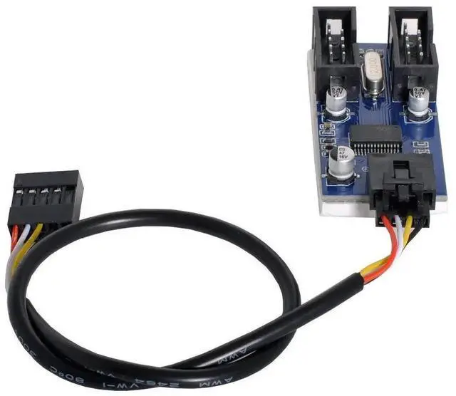 Main image of AJMRTC Motherboard 9Pin USB 2.0 Header 1 to 2 Female Extension Cable, Internal USB Hub Connector Adapter Port Multiplier for Desktop PC FrontPanel USB, Cooling Controller and Internal USB Devices