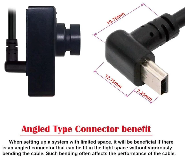 Alt view image 4 of 7 - AJMRTC 150cm UpAngled 90 Degree Mini USB 2.0 TypeB 5Pin Male to USB 2.0 TypeA Male Cable, Right Angle MiniB Charging Data Cord for Digital Camera, GPS Navigator, MP3, MP4 and Old MiniUSB Devices