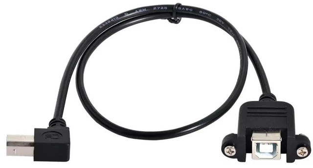 Alt view image 6 of 7 - AJMRTC 50cm 90Degree Left Angled USB 2.0 TypeB Male to PanelMount TypeB Female Extension Cable, ScrewLock USBB Panel Mount Adapter Cord for Printer, Scanner, Industrial Equipment and Cabinet Ins
