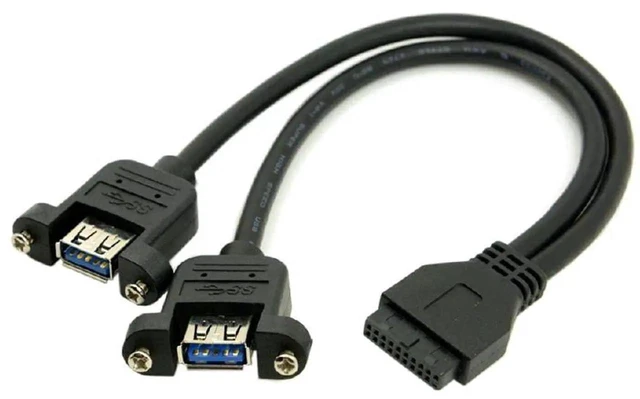 Alt view image 6 of 6 - AJMRTC Black USB 3.0 DualPort TypeA Female ScrewMount PanelMount Cable, 20Pin Motherboard Internal Header Extension Cord for Desktop PC Chassis FrontPanel USB Port Expansion