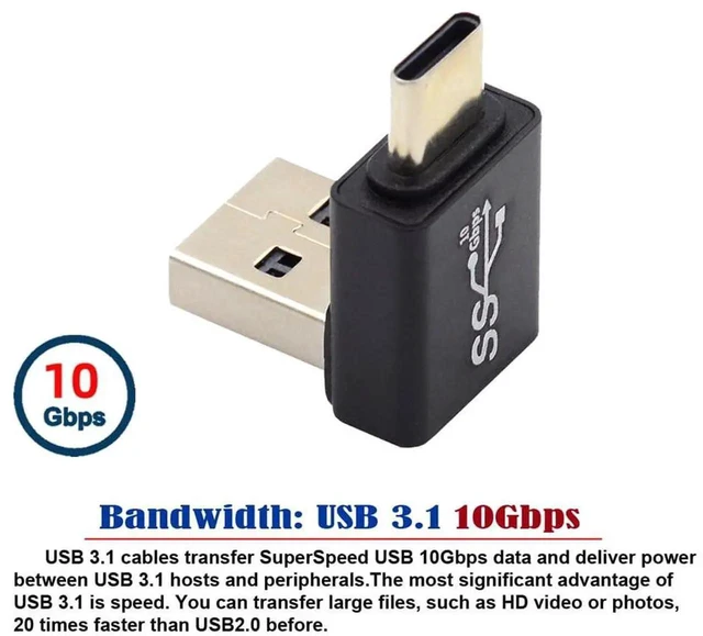 Alt view image 5 of 7 - AJMRTC 90 Degree DownAngled USB3.0 TypeA Male to USB 3.1 TypeC Male Cable, 10Gbps USB 3.2 Gen2 HighSpeed Data & Charging Cord for Laptop, Smartphone, USBC SSD and Portable Peripherals