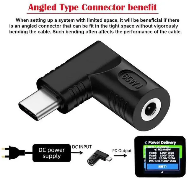 Alt view image 6 of 7 - AJMRTC 90 Degree Angled DC 4.8×1.7mm Jack to USBC Male PD Power Adapter, DCBarrel to TypeC Charging Converter for 1820V Input, for USBC Laptops, Smartphones, Tablets and PDEnabled Portable Devi