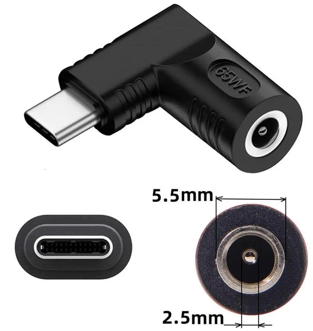 Alt view image 3 of 7 - AJMRTC 90 Degree Angled DC 5.5x2.5mm Female Jack to USBC TypeC Male Power Adapter, DCtoTypeC Charging Converter Plug for Laptops, Smartphones, Tablets, Convert DC Power Source to USBC Charging P