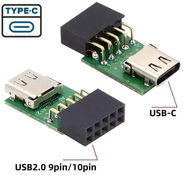Alt view image 4 of 7 - AJMRTC USBC Female Single Port Adapter PCBA, USB 3.1 TypeC Female to USB 2.0 Motherboard 9Pin 10Pin Header Converter 480Mbps, Internal Front Panel Connector Board for Desktop PC Motherboard Moddin
