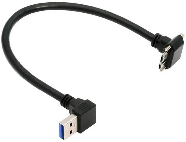 Main image of AJMRTC 25cm 90 Degree Down Angled USB 3.0 A Male to Up Angled MicroB 3.0 Cable, Locking Screw Panel Mount Cord, 5Gbps HighSpeed Data Transfer for Industrial Camera, Hard Disk, Surveillance Device