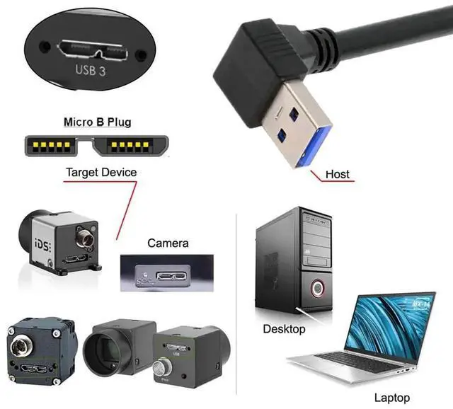 Alt view image 4 of 7 - AJMRTC 25cm 90 Degree Down Angled USB 3.0 A Male to Up Angled MicroB 3.0 Cable, Locking Screw Panel Mount Cord, 5Gbps HighSpeed Data Transfer for Industrial Camera, Hard Disk, Surveillance Device