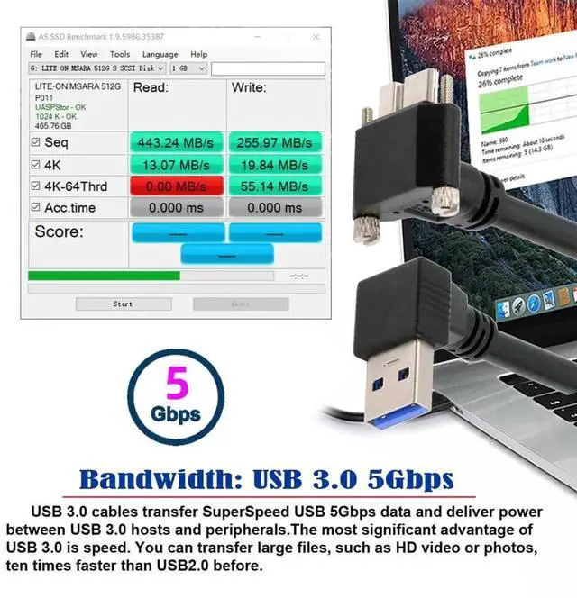 Alt view image 2 of 7 - AJMRTC 25cm 90 Degree Down Angled USB 3.0 A Male to Up Angled MicroB 3.0 Cable, Locking Screw Panel Mount Cord, 5Gbps HighSpeed Data Transfer for Industrial Camera, Hard Disk, Surveillance Device