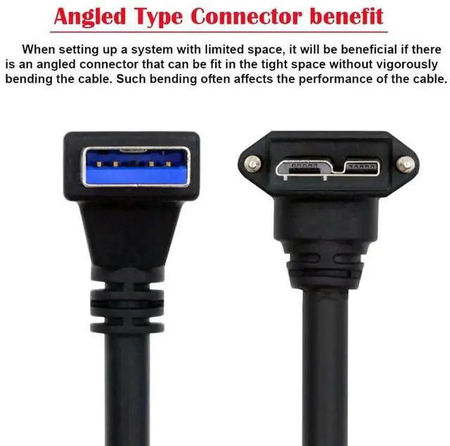 Alt view image 7 of 7 - AJMRTC 25cm 90 Degree Down Angled USB 3.0 A Male to Up Angled MicroB 3.0 Cable, Locking Screw Panel Mount Cord, 5Gbps HighSpeed Data Transfer for Industrial Camera, Hard Disk, Surveillance Device