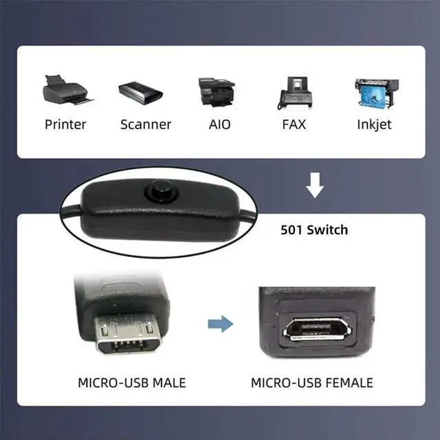 Alt view image 3 of 7 - AJMRTC Micro USB 2.0 Extension Cable with On Off Power Switch Button, Micro 5Pin Male to Female DC 5V Power Cord for Desk Lamp, Mini Fan, Camera, LED Light, Small 5V USB Powered Electronics