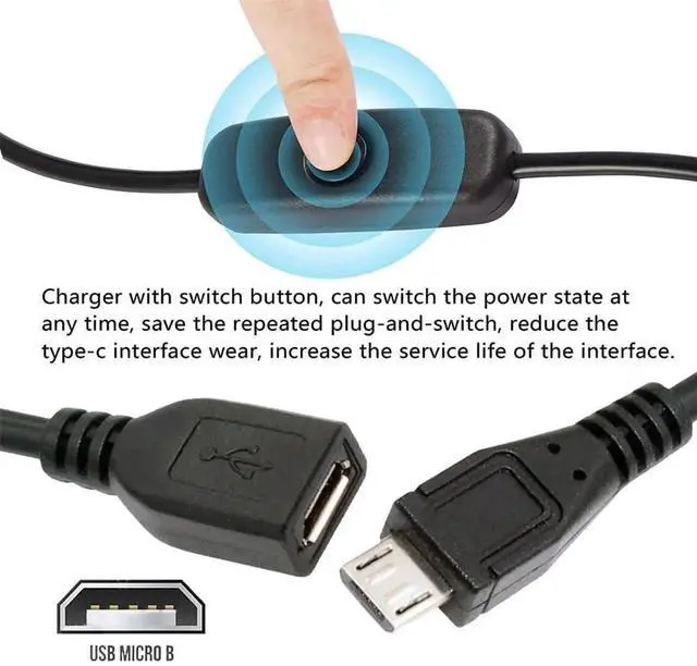 Alt view image 4 of 7 - AJMRTC Micro USB 2.0 Extension Cable with On Off Power Switch Button, Micro 5Pin Male to Female DC 5V Power Cord for Desk Lamp, Mini Fan, Camera, LED Light, Small 5V USB Powered Electronics
