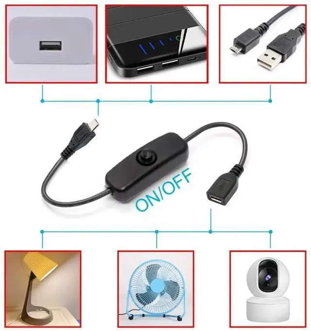 Alt view image 7 of 7 - AJMRTC Micro USB 2.0 Extension Cable with On Off Power Switch Button, Micro 5Pin Male to Female DC 5V Power Cord for Desk Lamp, Mini Fan, Camera, LED Light, Small 5V USB Powered Electronics
