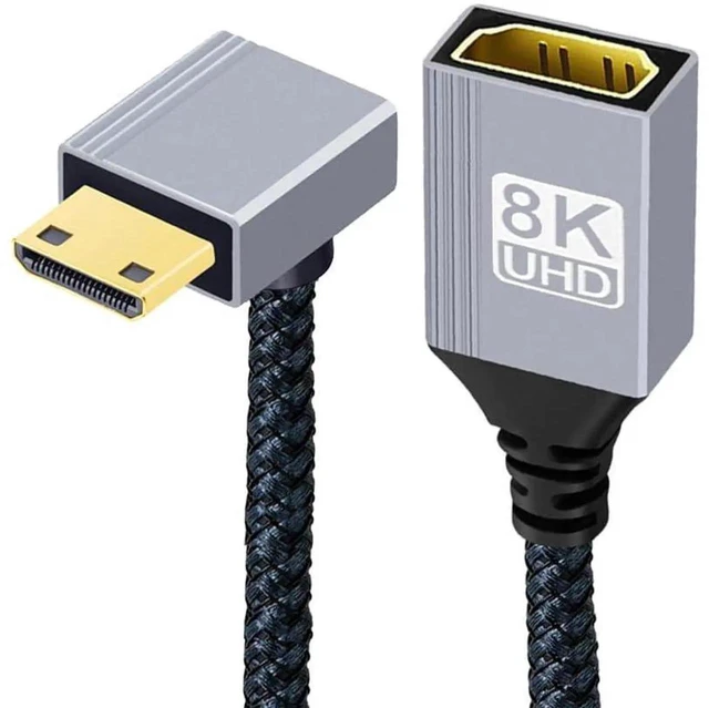 Main image of AJMRTC MiniHDMI 2.1 Male 90 Degree Down Angled 8K Extension Cable, MiniHDMI TypeC Male to HDMI Female 48Gbps Cord for DV Camera, Laptop, Portable Monitor, HDTV Projector