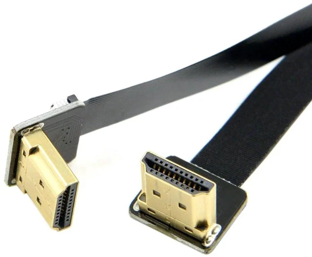 Main image of AJMRTC Dual UpAngled 90 Degree HDMI TypeA Male to Male FPC Flat Cable 20cm, UltraThin Flexible HDTV Ribbon Cord for FPV Multicopter Drone Brushless Gimbal Aerial Photography