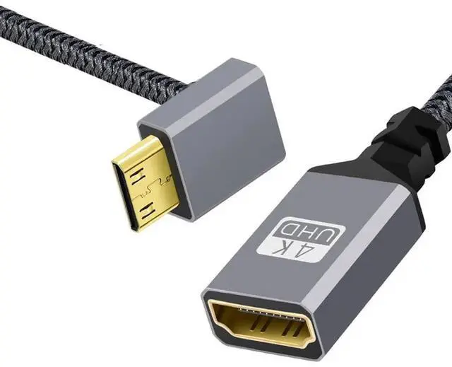 Main image of AJMRTC 4K 90 Degree UpAngled TypeC Mini HDMI 1.4 Male to HDMI Female Extension Cable, HighDefinition Video Extension Cord for DV, MP4 Camera, DC Digital Camera, Laptop HDTV Connection