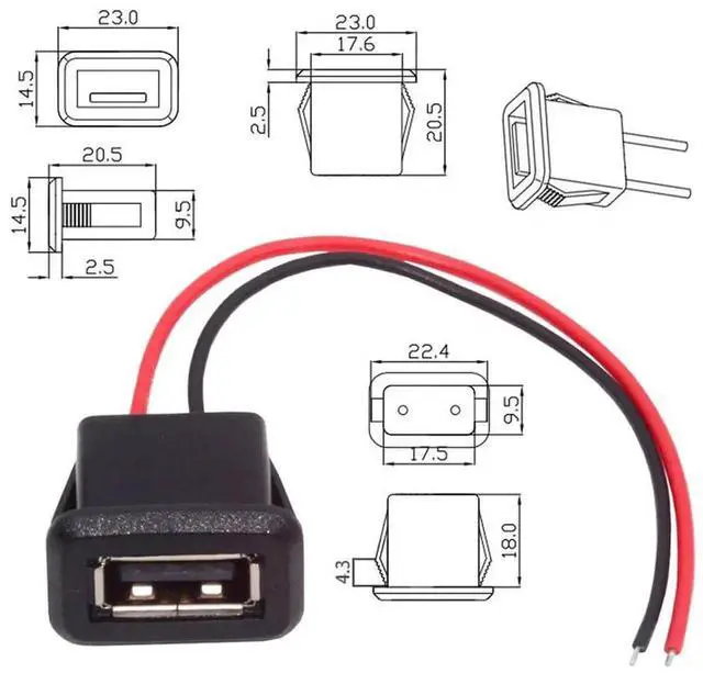 Alt view image 2 of 7 - AJMRTC 2Pcs LatchMount USB TypeA Female Socket to 2Pin Open Bare Wire Cable, DC 5V Power Pigtail Cord for DIY OEM Project, Cabinet Panel Mount Electronic Modification
