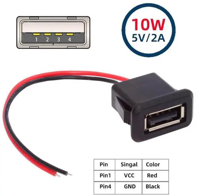 Alt view image 7 of 7 - AJMRTC 2Pcs LatchMount USB TypeA Female Socket to 2Pin Open Bare Wire Cable, DC 5V Power Pigtail Cord for DIY OEM Project, Cabinet Panel Mount Electronic Modification