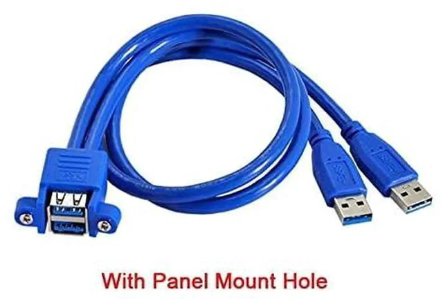 Alt view image 5 of 7 - AJMRTC Combo Dual USB 3.0 Male to Stackable Dual Female Extension Cable 50cm, ScrewPanelMount DualPort USBA Cord for Computer Case, Cabinet, Industrial Kiosk DIY Installation