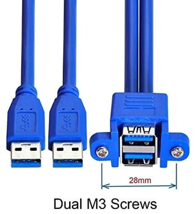 Alt view image 4 of 7 - AJMRTC Combo Dual USB 3.0 Male to Stackable Dual Female Extension Cable 50cm, ScrewPanelMount DualPort USBA Cord for Computer Case, Cabinet, Industrial Kiosk DIY Installation