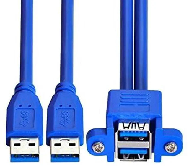 Alt view image 3 of 7 - AJMRTC Combo Dual USB 3.0 Male to Stackable Dual Female Extension Cable 50cm, ScrewPanelMount DualPort USBA Cord for Computer Case, Cabinet, Industrial Kiosk DIY Installation