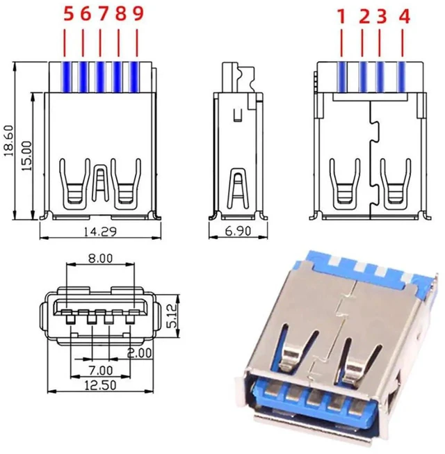 Alt view image 6 of 7 - AJMRTC USB 3.0 TypeA Female SolderType Receptacle Socket, 5Gbps DIY OEM Connector with Aluminum Alloy Shell, Custom Fit for 6.0mm Outer Diameter Cable for Electronic Modification Project
