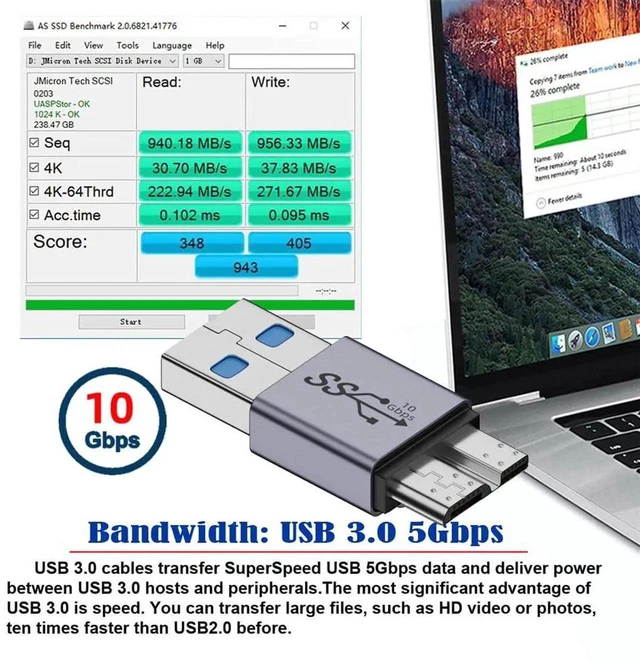 Alt view image 2 of 7 - AJMRTC 10Gbps USBA Male to Micro 3.0 B Male Adapter, USB3.2 Gen2 Data & Power Converter for Laptop, External SSD, Portable Hard Disk, HighSpeed Storage Data Sync