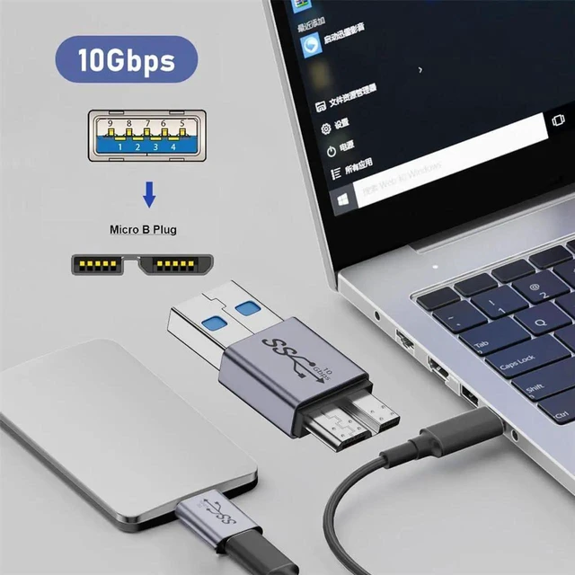 Alt view image 6 of 7 - AJMRTC 10Gbps USBA Male to Micro 3.0 B Male Adapter, USB3.2 Gen2 Data & Power Converter for Laptop, External SSD, Portable Hard Disk, HighSpeed Storage Data Sync