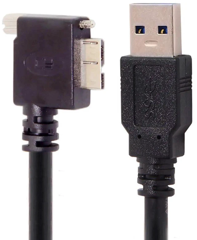 Alt view image 2 of 7 - AJMRTC 1.2M 90Degree RightAngled USB3.0 MicroB Male with ScrewLock Mount Data Cable, 5Gbps Machine Vision Cord for Industrial CCD Camera, HighSpeed Image Data Transmission
