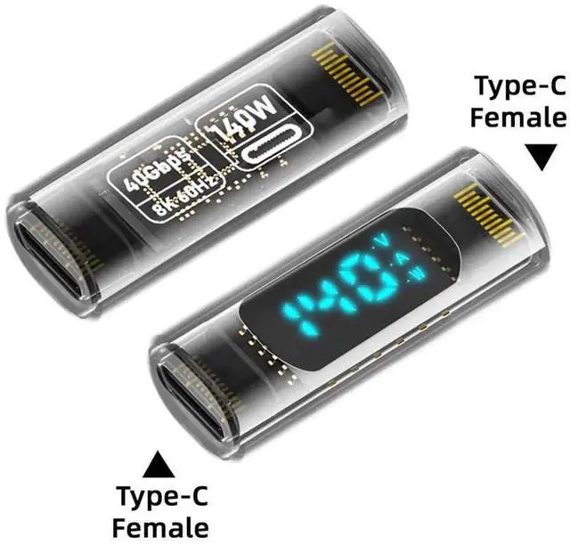 Alt view image 2 of 7 - AJMRTC USB4.0 TypeC Female to Female Coupler Adapter with Smart LED Display, 40Gbps 140W PD Power Tester Detector for RealTime Voltage Current Monitoring, Data Charging Video Extension Connector