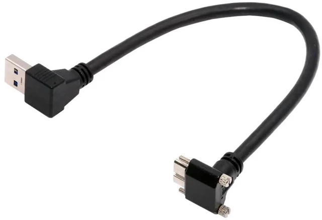 Main image of AJMRTC 25cm 90Degree DownAngled USB 3.0 AMale to UpAngled MicroB 3.0 Cable, ScrewLock PanelMount Data Cord, VibrationResistant for Industrial Camera, Machine Vision Equipment Data Transmission