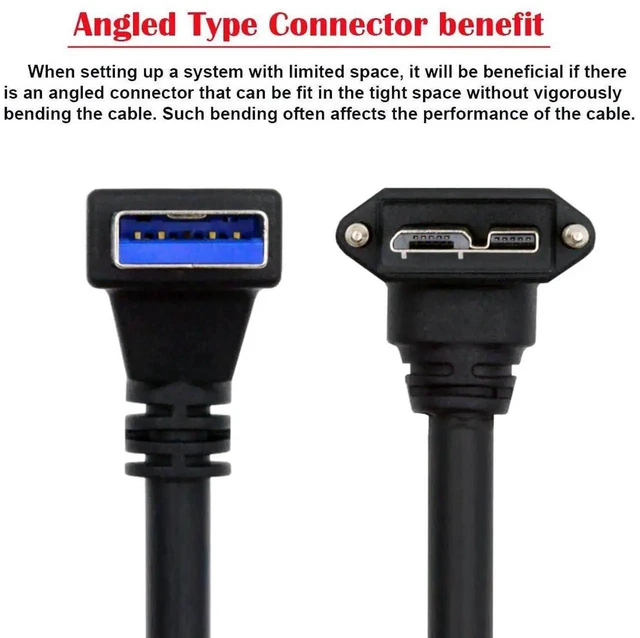 Alt view image 7 of 7 - AJMRTC 25cm 90Degree DownAngled USB 3.0 AMale to UpAngled MicroB 3.0 Cable, ScrewLock PanelMount Data Cord, VibrationResistant for Industrial Camera, Machine Vision Equipment Data Transmission