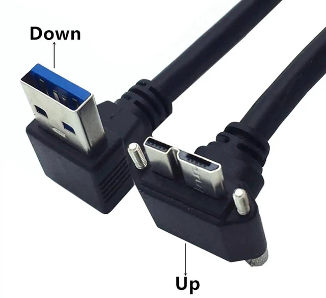 Alt view image 3 of 7 - AJMRTC 25cm 90Degree DownAngled USB 3.0 AMale to UpAngled MicroB 3.0 Cable, ScrewLock PanelMount Data Cord, VibrationResistant for Industrial Camera, Machine Vision Equipment Data Transmission