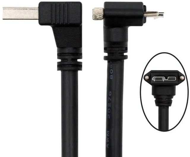 Alt view image 6 of 7 - AJMRTC 25cm 90Degree DownAngled USB 3.0 AMale to UpAngled MicroB 3.0 Cable, ScrewLock PanelMount Data Cord, VibrationResistant for Industrial Camera, Machine Vision Equipment Data Transmission