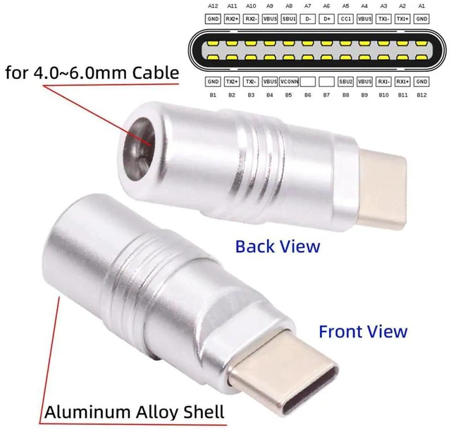 Alt view image 7 of 7 - AJMRTC USB3.1 TypeC Male SolderType DIY Connector, 5Gbps Silver Aluminum Alloy Shield Shell, CustomMade Plug Fits 4.06.0mm OuterDiameter Cable for Cable Repair OEM Electronic Project