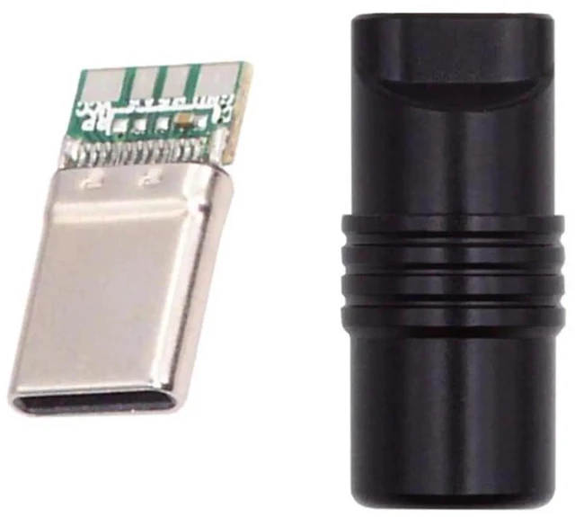 Main image of AJMRTC USB3.1 TypeC Male SolderType DIY Connector, 5Gbps Black Aluminum Alloy Shield Shell, CustomMade Plug Fits 4.06.0mm OuterDiameter Cable for Cable Repair OEM Electronic Project