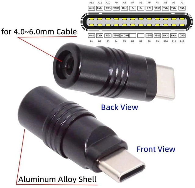 Alt view image 7 of 7 - AJMRTC USB3.1 TypeC Male SolderType DIY Connector, 5Gbps Black Aluminum Alloy Shield Shell, CustomMade Plug Fits 4.06.0mm OuterDiameter Cable for Cable Repair OEM Electronic Project
