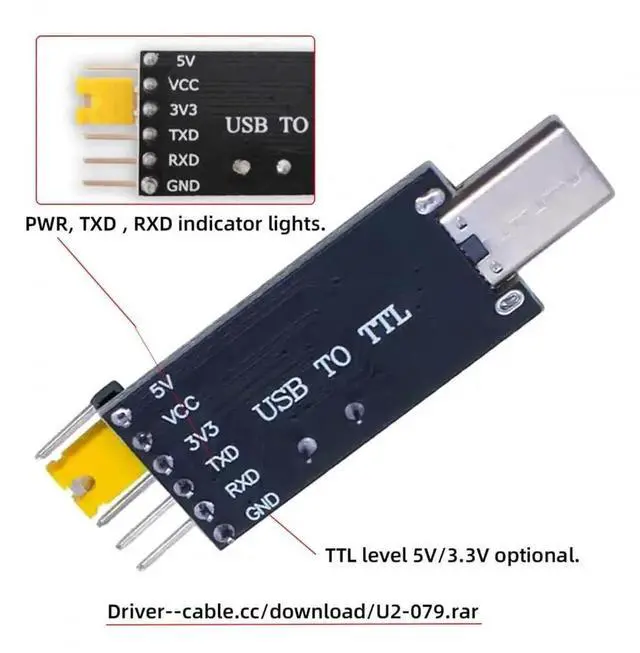 Alt view image 6 of 7 - AJMRTC USBC Male to TTL UART Serial Adapter with CH340G Chip, 3.3V / 5V Selectable Level Serial Programmer Module, Replacement for PL2303 for STC Microcontroller Debugging Firmware Download