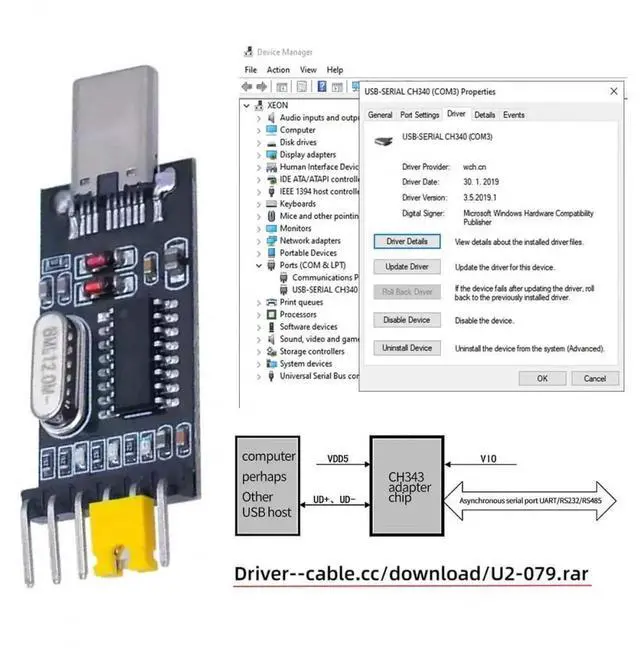 Alt view image 3 of 7 - AJMRTC USBC Male to TTL UART Serial Adapter with CH340G Chip, 3.3V / 5V Selectable Level Serial Programmer Module, Replacement for PL2303 for STC Microcontroller Debugging Firmware Download