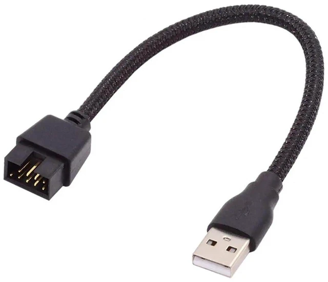 Main image of AJMRTC 20cm Single USB 2.0 TypeA Male to Motherboard 9Pin 10Pin Male Header Cable with Sleeve, Internal Chassis Adapter Cord for PC Mainboard USB Port Expansion, DIY Desktop Hardware Modification