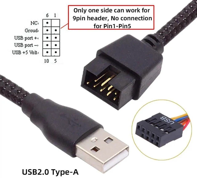 Alt view image 7 of 7 - AJMRTC 20cm Single USB 2.0 TypeA Male to Motherboard 9Pin 10Pin Male Header Cable with Sleeve, Internal Chassis Adapter Cord for PC Mainboard USB Port Expansion, DIY Desktop Hardware Modification