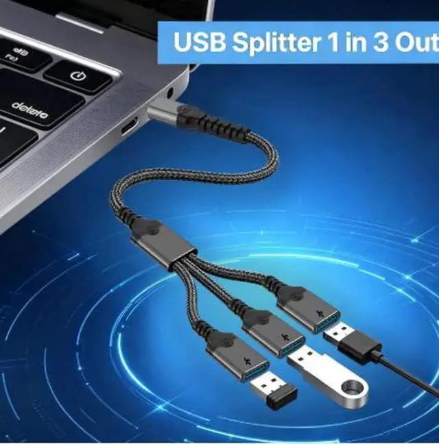 Alt view image 3 of 4 - AJMRTC USB OTG Hub Adapter, USBA Male to 3 USBA Female MultiPort Splitter, Aluminum Housing Nylon Braided Cable USB Expander for Smart Phones, Tablets, PC, Flash Drives, Keyboard Mouse Peripherals