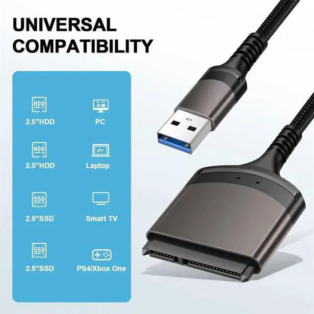 Alt view image 3 of 7 - AJMRTC 5Gbps USB 3.0 TypeA to SATA 22 Pin Adapter Cable, SATA III Converter Cord for 2.5inch SATA HDD SSD, UASP Supported for Data Backup, Disk Clone, Old Hard Drive Data Recovery