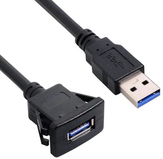 Main image of AJMRTC 1M Waterproof Single USB 3.0 LatchMount Extension AUX Cable, USBA Male to Female Flush Panel Mount Cord for Car Dashboard, Truck, Boat, Motorcycle, Marine Vehicle Interior USB Port Expansion