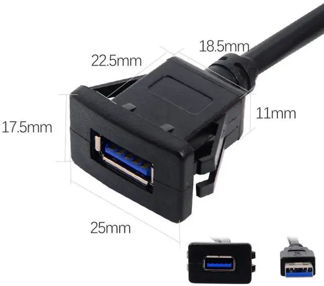 Alt view image 3 of 6 - AJMRTC 1M Waterproof Single USB 3.0 LatchMount Extension AUX Cable, USBA Male to Female Flush Panel Mount Cord for Car Dashboard, Truck, Boat, Motorcycle, Marine Vehicle Interior USB Port Expansion