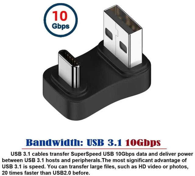 Alt view image 5 of 7 - AJMRTC 10Gbps USB 3.2 Gen2 TypeA Male to USB 3.1 TypeC Male Cable, Opposite UShape BackDown 90Degree Angled Plug, Fast Charging & HighSpeed Data Sync Cord for Laptops, Smartphones, External SSD