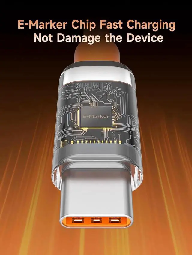 Alt view image 2 of 7 - AJMRTC Wedge Joint USBC Cable, 240W PD3.1 Fast Charging USB TypeC Cord, 480Mbps USB2.0 Data Transfer Flexible Cable for iPhone 17 16 15 Pro Max, MacBook Pro Air, Android USBC Devices, Orange 3.3FT