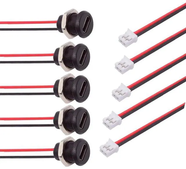 Main image of AJMRTC 5Pcs Set Reversible TypeC Female DIY Socket to 2Pin Header Cable, 2.0mm Pitch Panel Mount DC 5V Power Supply Wire for DIY Projects, Electronic Repairs, Experimental Circuit Boards