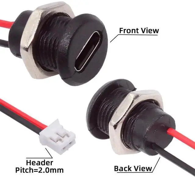 Alt view image 3 of 7 - AJMRTC 5Pcs Set Reversible TypeC Female DIY Socket to 2Pin Header Cable, 2.0mm Pitch Panel Mount DC 5V Power Supply Wire for DIY Projects, Electronic Repairs, Experimental Circuit Boards