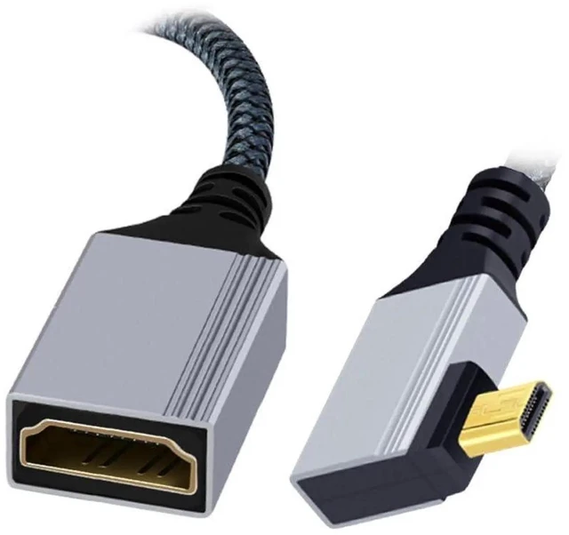 Main image of AJMRTC 90 Degree RightAngled Micro HDMI TypeD Male to HDMI Female Extension Cable, HDMI 2.1 8K@60Hz UHD HDTV Cord for DV Camera, Laptop, Portable Monitor