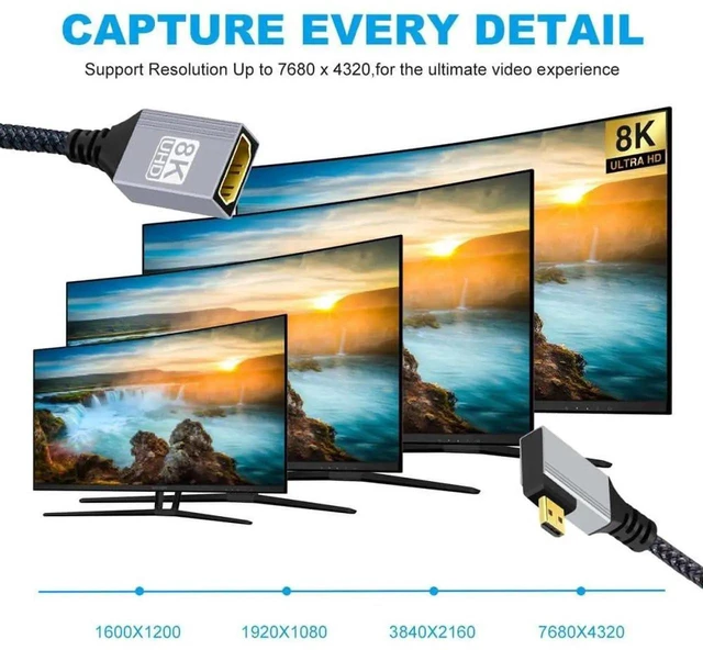 Alt view image 5 of 7 - AJMRTC 90Degree LeftAngled Micro HDMI TypeD Male to HDMI Female Extension Cable, HDMI 2.1 8K@60Hz UHD HDTV Cord for DV Camera, Laptop, Portable Monitor