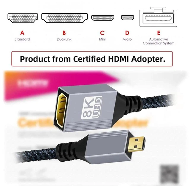 Alt view image 6 of 7 - AJMRTC 8K Micro HDMI TypeD Male to HDMI Female Extension Cable, HDMI 2.1 48Gbps UHD HDTV Cord for DV Camera, Laptop, Portable Monitor, Camcorder